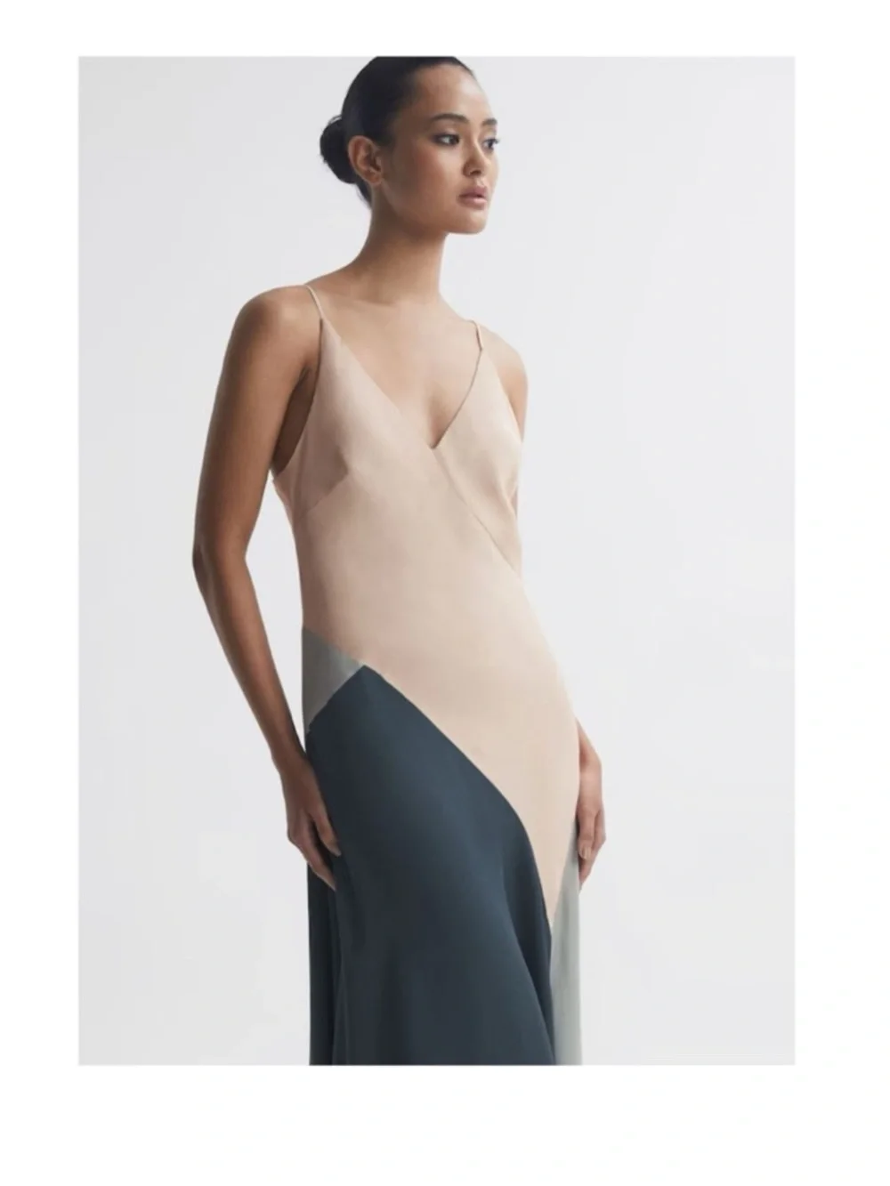 New! Reiss Hudson Asymmetric Colorblock Slip Midi Slip Dress in Multicolor - Picture 3 of 11